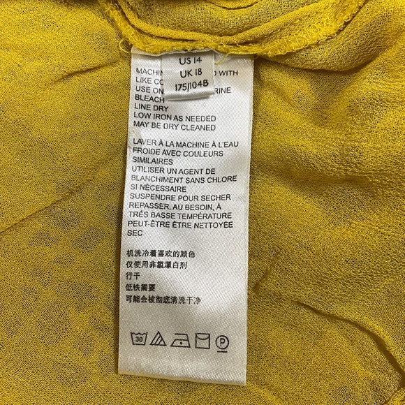 Anthropologie Yellow Lace Ruffle Blouse Women’s 14 Boho Chic Crochet Eyelet Top - Picture 6 of 12